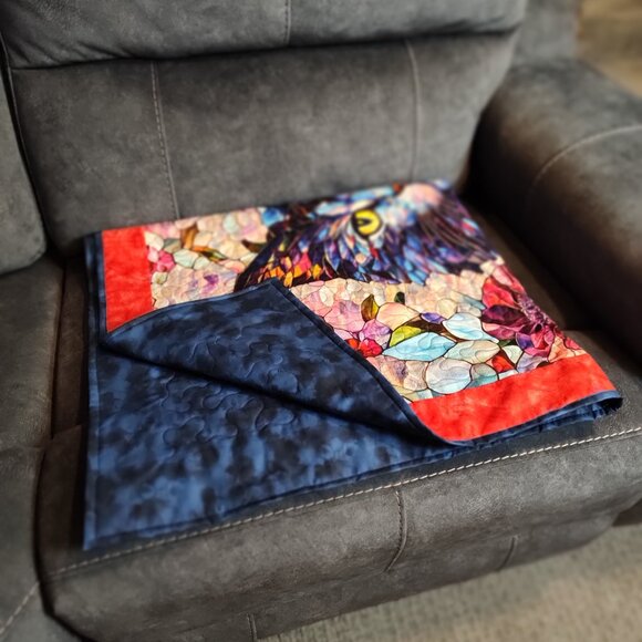 Psychedelic Cat! New and Handmade! Lap Size Quilted Throw 40" x 48" - Picture 8 of 10